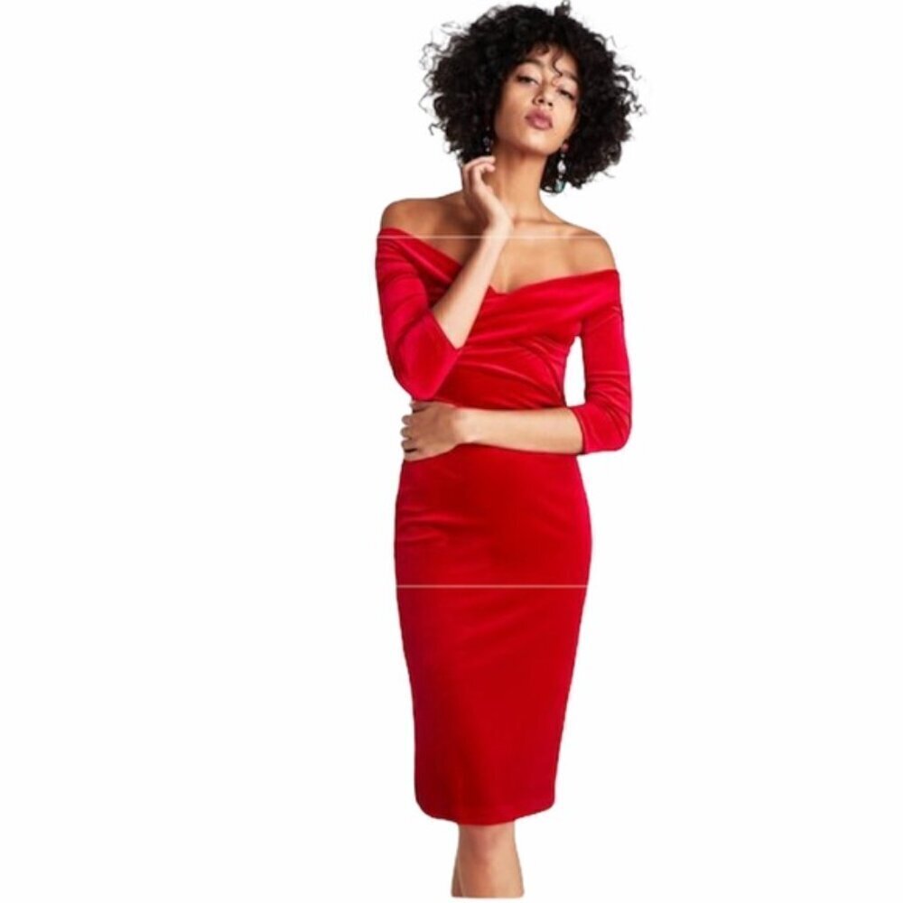 Zara Velvet Tube Dress Off Shoulder Crossover Red Size Small